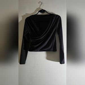 Elegant Black Wrap Style Women's Top